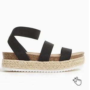 Black elastic ankle strap espadrille plataform